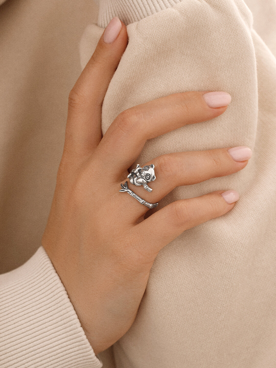 Кольцо Безразмерное Сильвер24 Панда на бамбуке серебро 925 — изображение 2